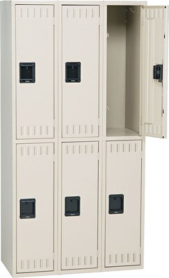 Tennsco Double-Tier Lockers, 3-Wide Unit, Sand, 72H x 36W x 18D