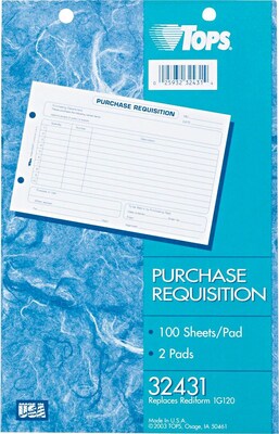 TOPS 1-Part Purchase Requisitions, 8.5 x 5.5, 100 Sets/Book (32431)