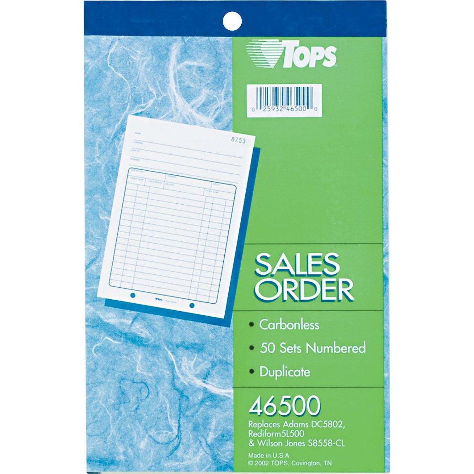 TOPS 2-Part Carbonless Purchase Order, 8 7/16 x 5 9/16, 50 Sets/Book (46500)