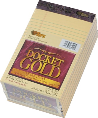 Docket® Gold Notepad, Canary, 20 lb, Rigid Back, 50 Sheets/Pad, 12 Pads/Pack, 5 x 8