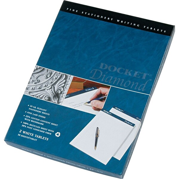 TOPS Docket Diamond Premium Stationery Tablets, 8-1/2 x 11-3/4, Legal Ruled, White, 50 Sheets/Pad, 2 Pads/Pack (63975)