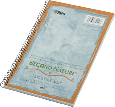 TOPS Second Nature 1-Subject Notebooks, 6" x 9.5", College Ruled, 80 Sheets, Blue (74109)