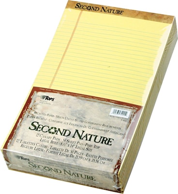TOPS Second Nature Notepad, 8.5 x 14, Wide Ruled, Canary, 50 Sheets/Pad, 12 Pads (74920)