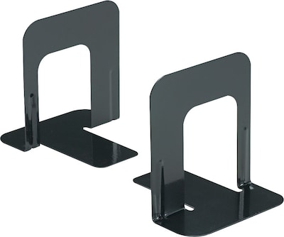 Universal Standard Deluxe Metal Bookends, Nonskid Padded Base, Black Enamel, 5H x 4 7/10W x 5 1/4