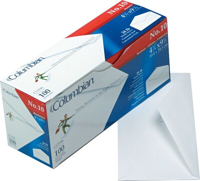 Columbian Gummed V-Flap Business #10 Envelopes, 4 1/8" x 9 1/2", White, 100/Bx (WEVCO196)