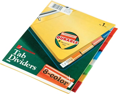 Wilson Jones Insertable Tab Dividers, Multicolor Tabs on Buff Paper, 8 Tab Set