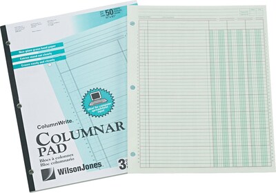 Wilson Jones ColumnWrite Columnar Pad, 3 Columns, 8 1/2 x 11, Green/White, 50 Sheets/Book (G7203A)