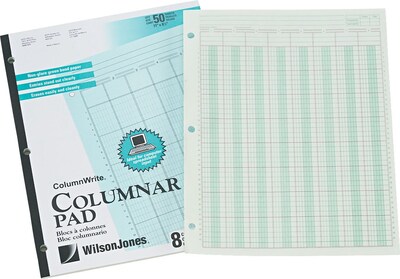 Wilson Jones Columnar Pad, 8 Columns, 8.5 x 11, Green/White, 50 Sheets/Pad (WG7208A)