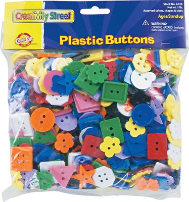 Plastic Buttons, 1 lb., Assorted Shapes & Colors