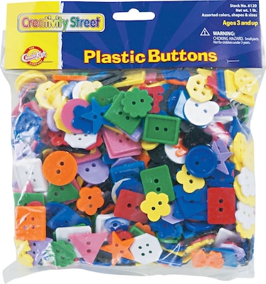 Plastic Buttons, 1 lb., Assorted Shapes & Colors