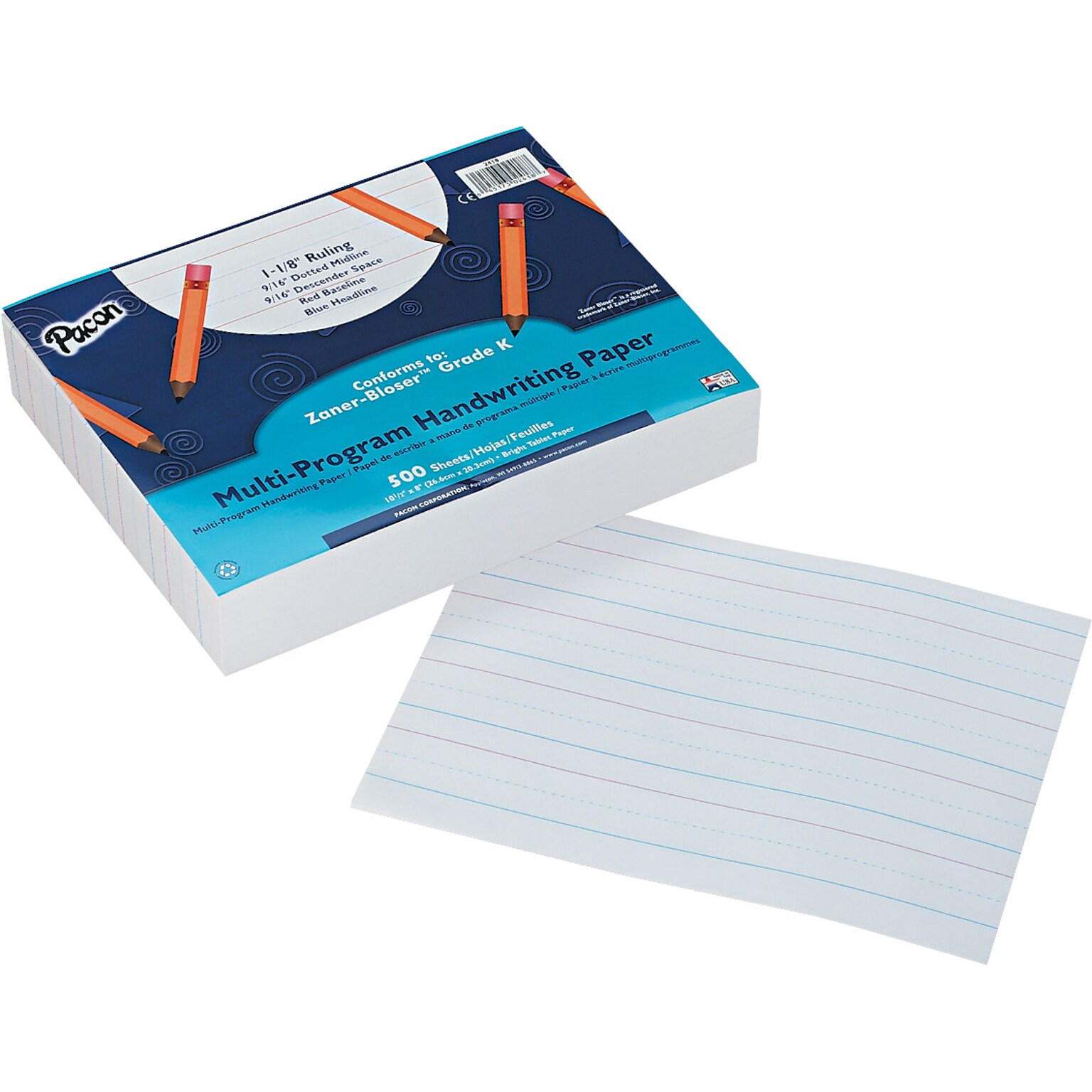Pacon Zaner-Bloser Multi-Program Handwriting Papers with Skip Space 10-1/2 x 8, 1-1/8 Ruling, White, 500 Sheets/Pk