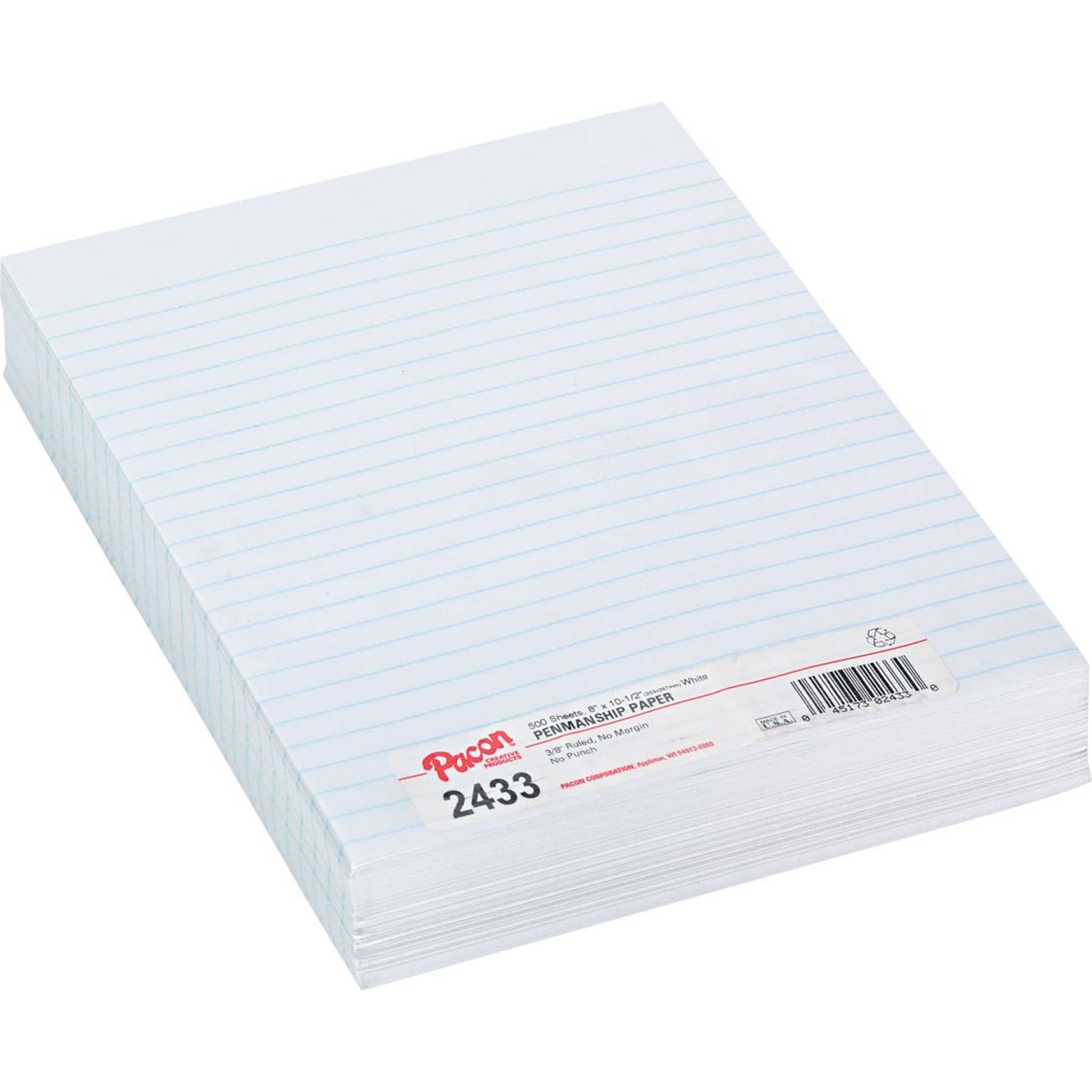 Pacon 10-1/2 x 8 Essay and Composition Loose Leaf Paper, 3/8 Ruled without Margin, White, 500 Sheets/Pack (PAC2433)
