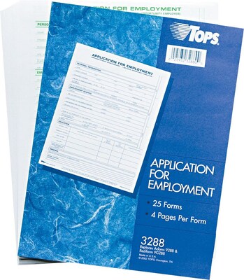 TOPS® Application For Employment, 4 Sided, Folded, Ruled, 1-Part, 11 x 8 1/2, 25/Pk
