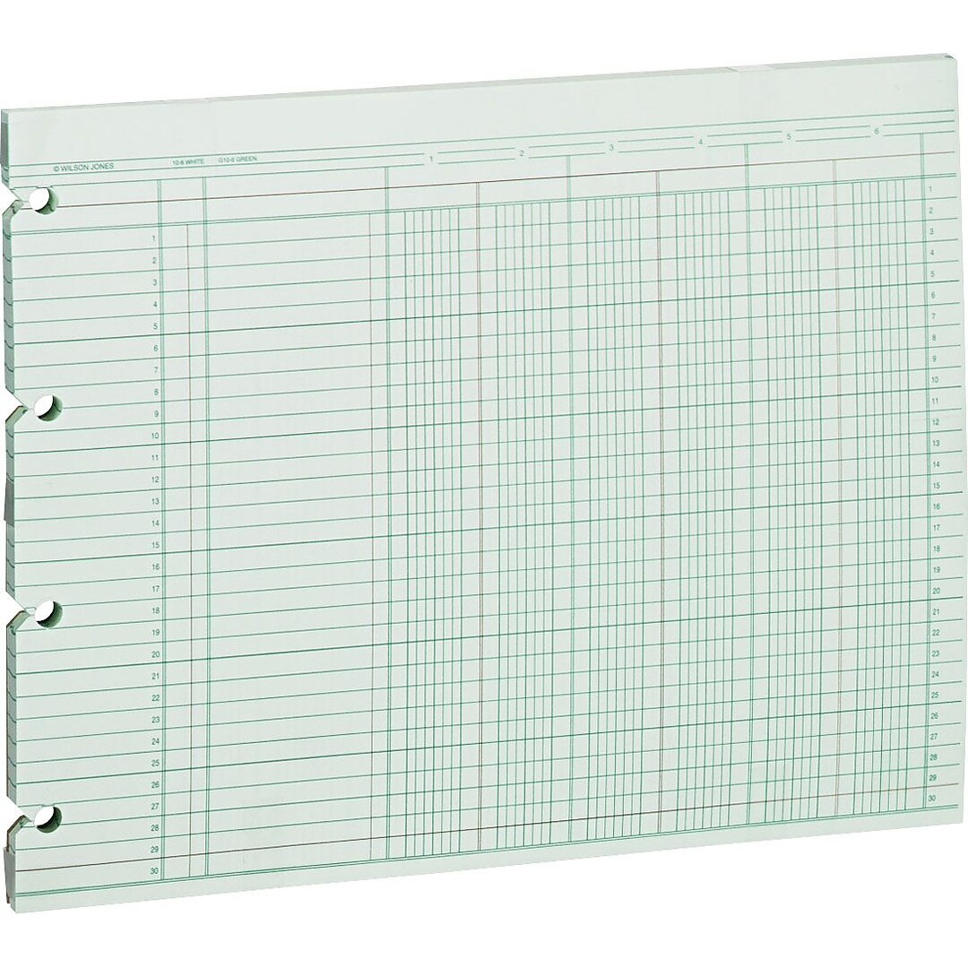 Wilson Jones Columnar Sheets Ledger Paper Ruled 30 Lines 6 Columns Green Paper 9 1 4 X 11 7 8 Quill Com