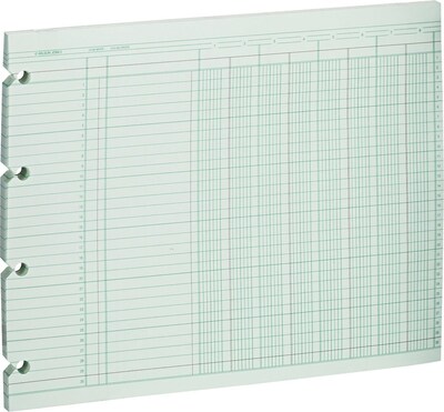 Wilson Jones® Columnar Sheets, Ledger Paper, Ruled, 30 Lines, 8 Columns, Green Paper, 9 1/4 x 11 7/8, 100/Pk