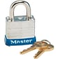 Master Lock® Four-Pin Tumbler Laminated Steel Lock, 2" Wide, Silver/Blue, Two Keys