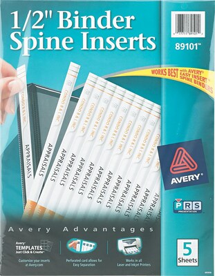Avery Custom Binder Spine Inserts, 1/2 Spine Width, 16 Inserts/Sheet, 5 Sheets/Pk