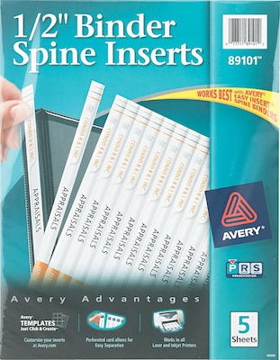 Avery Custom Binder Spine Inserts, 1/2 Spine Width, 16 Inserts/Sheet, 5 Sheets/Pk