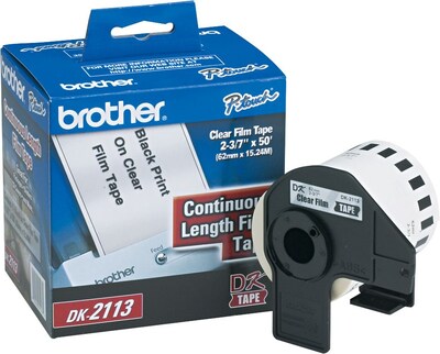 Brother DK2113 Printer Label, 2-1/5W, Black on Clear, Roll