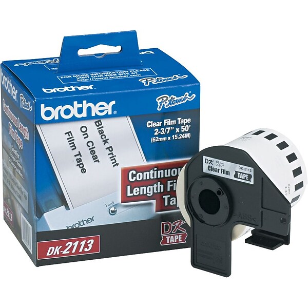 Brother DK2113 Printer Label, 2-1/5W, Black on Clear, Roll