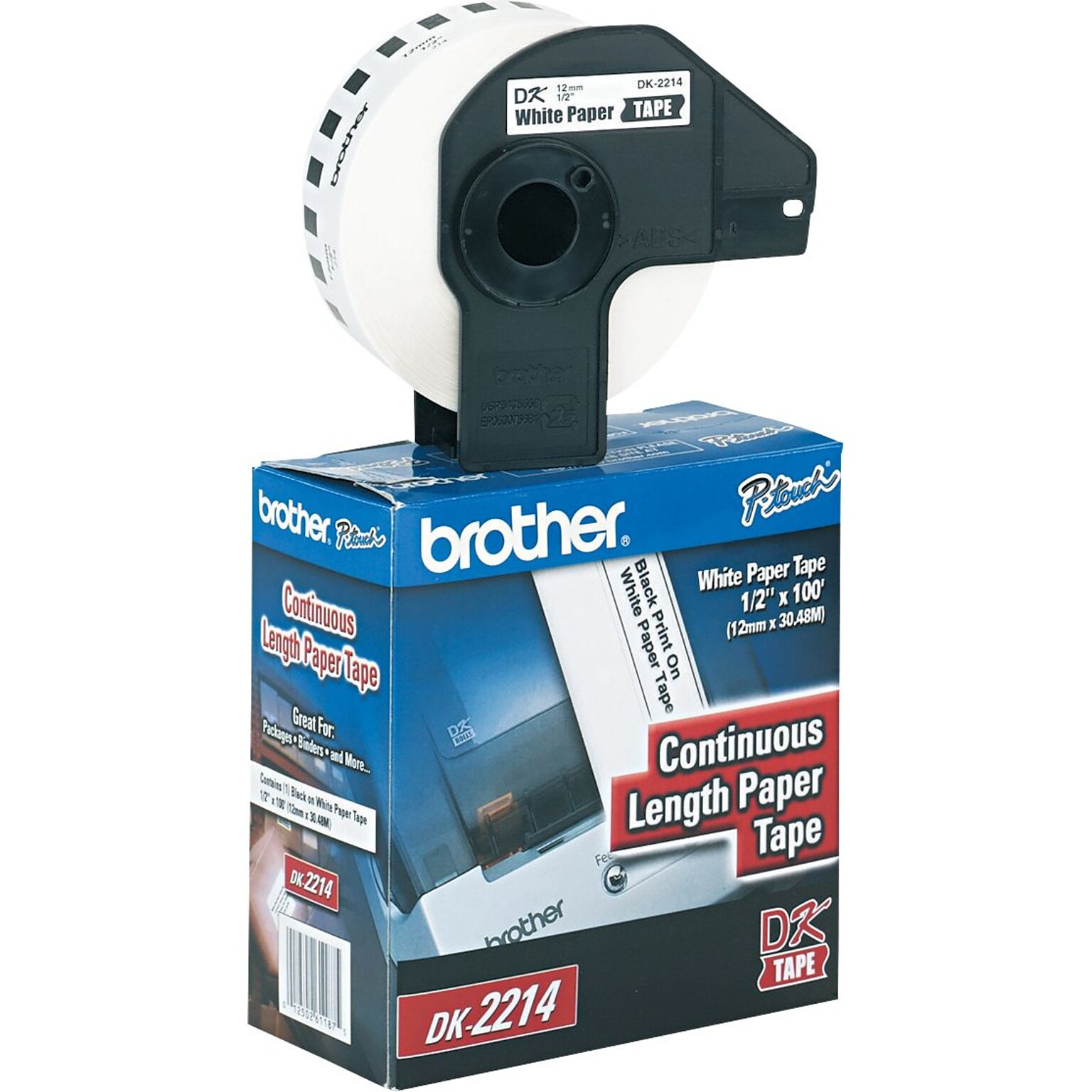 Brother Narrow Width Continuous Paper Labels, 1/2 x 100, Black on White (DK-2214)