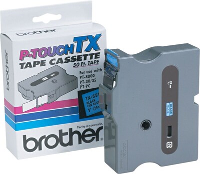 Brother P-touch TX-5511 Laminated Label Maker Tape, 1" x 50', Black On Blue (TX-5511)