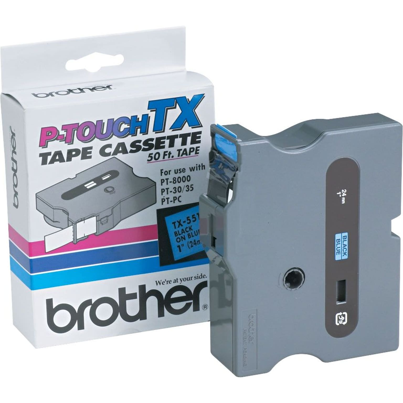 Brother P-touch TX-5511 Laminated Label Maker Tape, 1 x 50, Black On Blue (TX-5511)