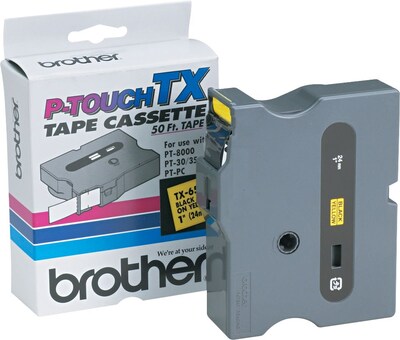 Brother TX Series TX6511 Label Maker Tape, 1W, Black on Yellow