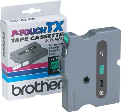Brother® TX7311 Black on Green Tape; 1/2, 1/Pack