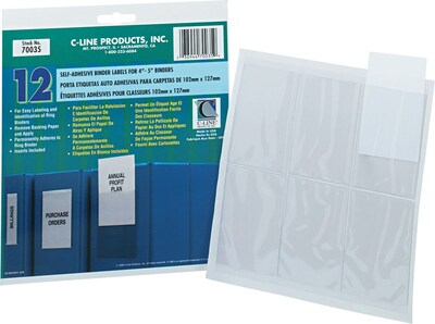 C-Line Self-Adhesive Ring Binder Label Holders, 2 1/4 x 3, 4" to 5" Binder Capacity