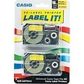 Casio XR18YW2S Label Maker Tape, 3/4W, Black on Yellow, 2/Pack