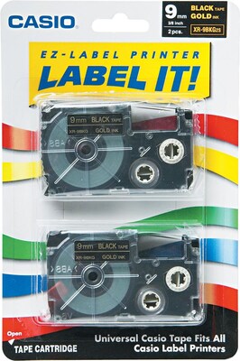 Casio Labeling Tape, 3/8, Gold on Black