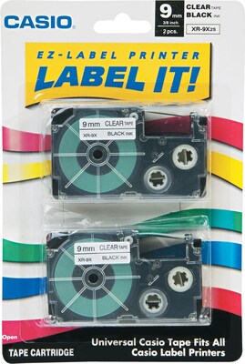 Casio XR18YW2S Label Maker Tape, 3/4W, Black on Yellow, 2/Pack