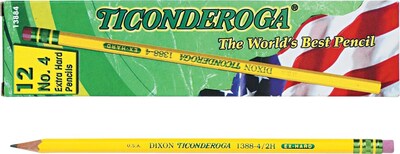 Ticonderoga® Woodcase Pencil, 2H, No. 4, Yellow Barrel, 12/Pack