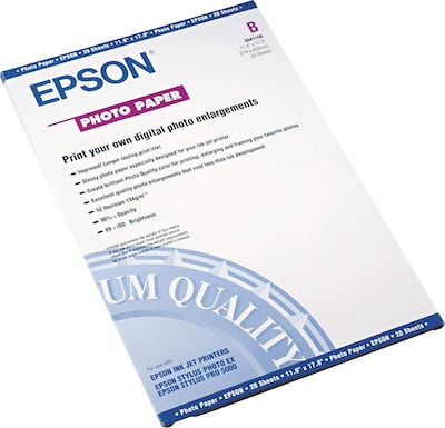 Epson Glossy Photo Paper, 11" x 17", 20 Sheets/Pack (S041156)