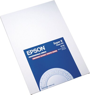 Epson® Premium High-Gloss Photo Paper, 13 x 19, White, 20 Sheets/Pack (S041289)
