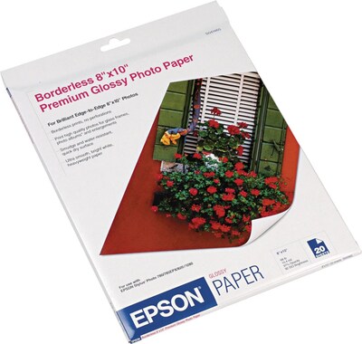 Epson Photo-Quality Inkjet Paper, Premium, Glossy, 68 lbs., 8" x 10", 20 Sheets/Pk