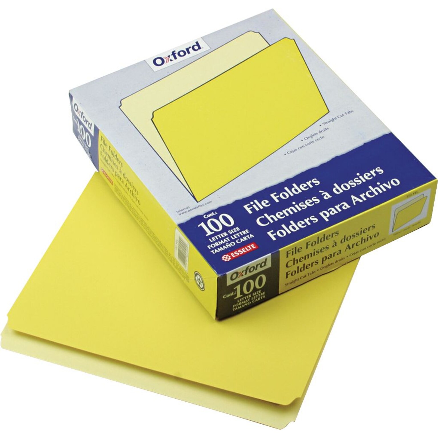 Pendaflex Recycled File Folder, Straight Cut, Assorted, Letter Size, Yellow, 100/Box (152 YEL)