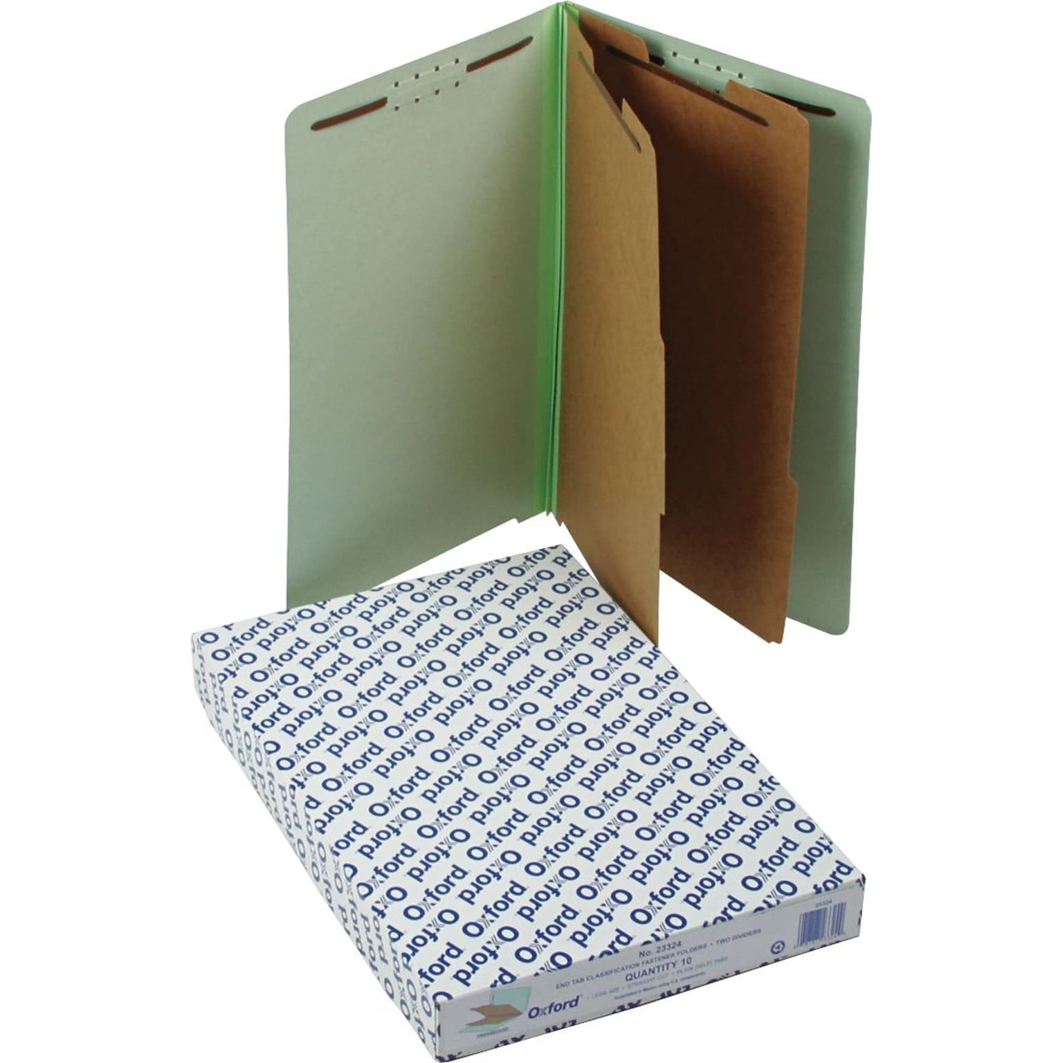 Pendaflex Reinforced Pressboard Classification Folder, 2-Dividers, 2 Expansion, Legal Size, Light Green, 10/Box (23324)