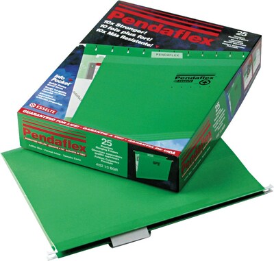 Pendaflex Reinforced Hanging File Folders, 1/5 Tab, Letter Size, Bright Green, 25/Box (PFX 4152 1/5 BGR)