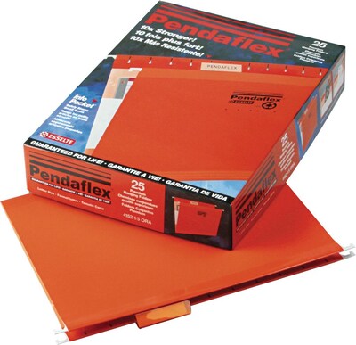 Pendaflex Reinforced Hanging File Folders, 1/5 Tab, Letter Size, Orange, 25/Box (PFX 4152 1/5 ORA)