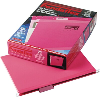 Pendaflex Reinforced Hanging File Folders, 1/5 Tab, Letter Size, Pink, 25/Box (PFX 4152 1/5 PIN)