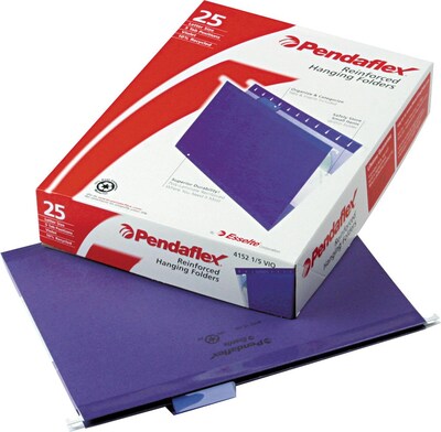 Pendaflex Reinforced Hanging File Folders, 1/5 Tab, Letter Size, Violet, 25/Box (PFX 4152 1/5 VIO)