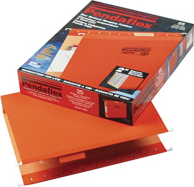 Pendaflex Reinforced Recycled Hanging File Folder, 2 Expansion, 5-Tab Tab, Letter Size, Orange, 25/Box (PFX 04152X2 ORA)
