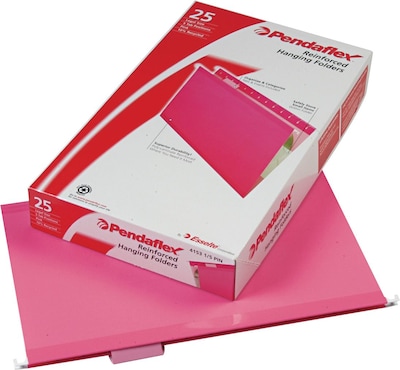 Pendaflex Reinforced Hanging File Folders, 1/5 Tab, Legal Size, Pink, 25/Box (04153 1/5 PIN)