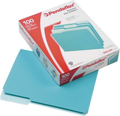 Pendaflex File Folder, 2/5-Cut Tab, Letter Size, Aqua, 100/Box (4210 1/3 AQU)