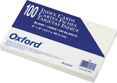 Oxford Index Cards, 5" x  8", White, 100 Cards/Pack (50EE)
