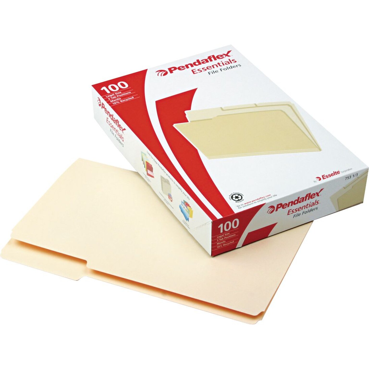 Pendaflex Recycled File Folder, 1/3-Cut Tab, Assorted, Legal Size, Manila, 100/Box (753 1/3)