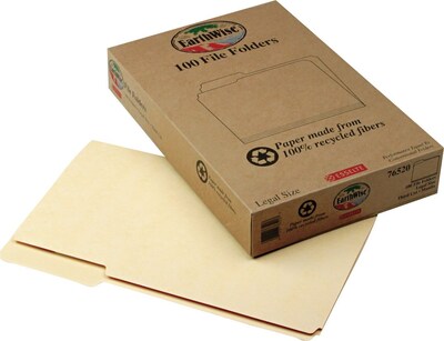 Pendaflex EarthWise Recycled File Folder, 1/3-Cut Tab, Assorted, Legal Size, Assorted Colors, 100/Bo