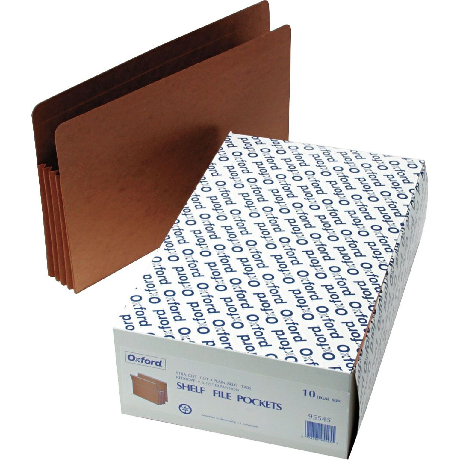 Pendaflex Reinforced File Pocket, 5 1/4 Expansion, Legal Size, Redrope, 10/Box (95545)
